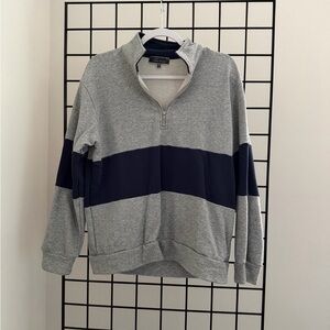 Blue Blush Gray and Navy Zip-Up Sweater